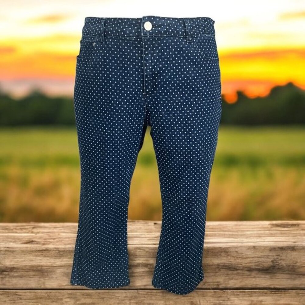 Ashley Stewart Polka Dot Denim Capri Jeans Plus Size 16 Stretch Cropped Festival